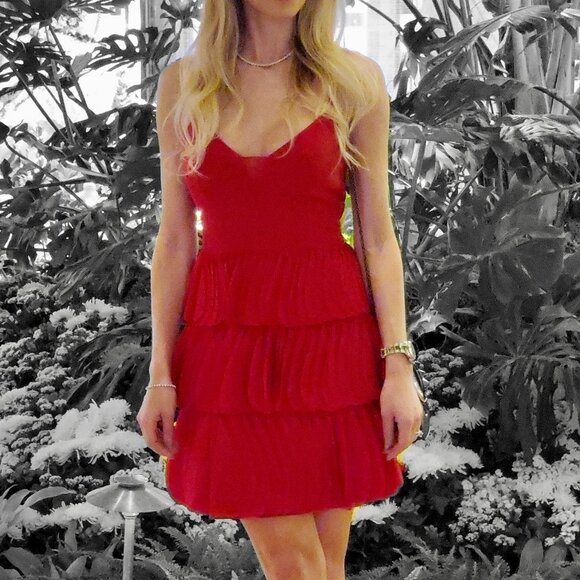 BCBG MAXAZRIA Rio Red Chiffon Ruffle Eve Short Dress - Picture 7 of 11